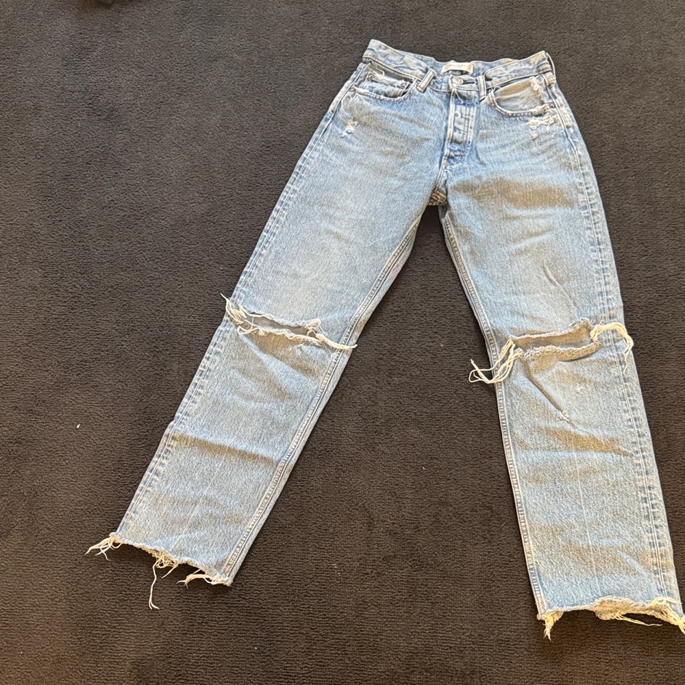 Moussy Vintage Light Wash Distressed Straight Leg Jeans